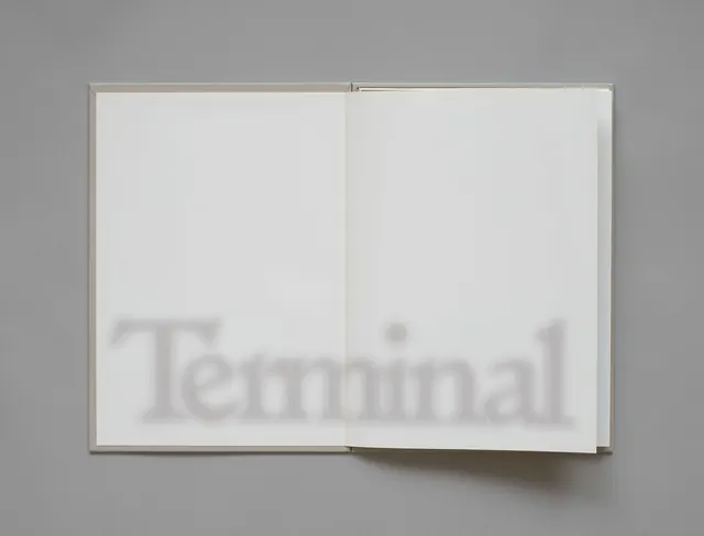Terminal exhibition catalog cover, minimal, swiss, light