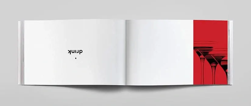Minimal book spread with red accent, minimal, monochrome, monochrome