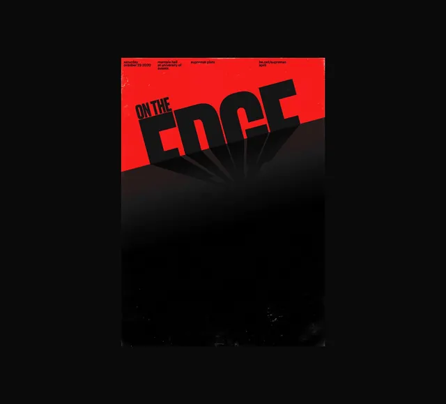 On the Edge" poster with radiating text, bold, technical, dark