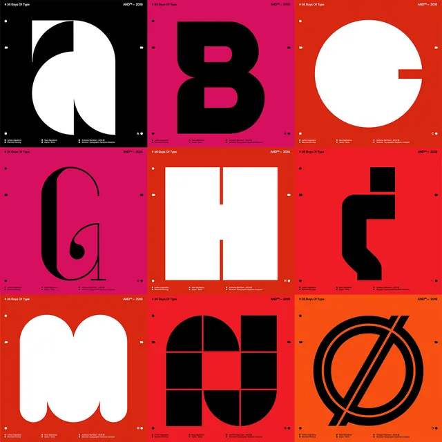 36 Days of Type typographic grid, geometric, bold, high-contrast