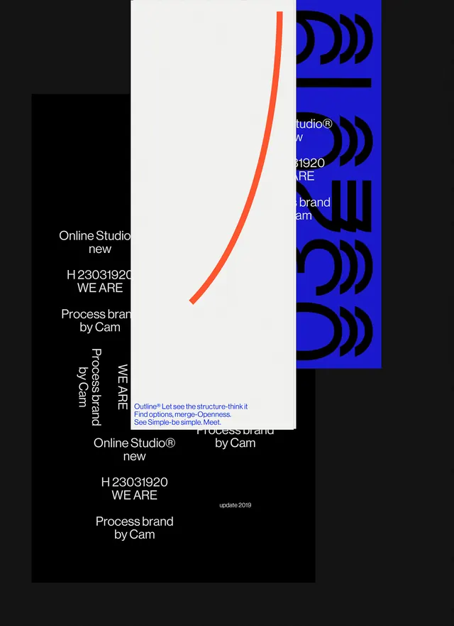 Outline Studio identity design, neo-brutalist, dark-mode, dark