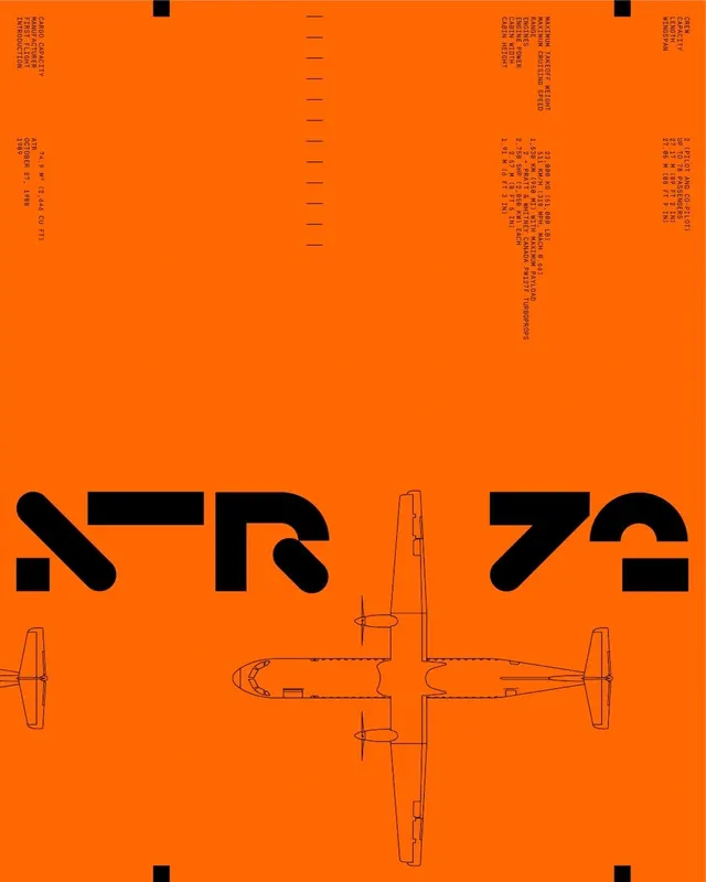 ATR 72 technical orange poster, swiss, minimal, vibrant