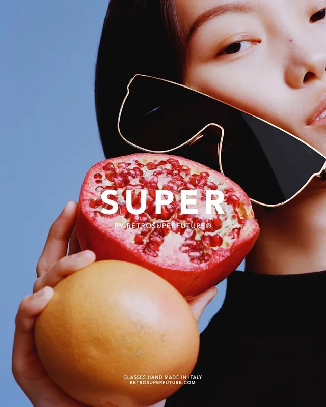 RETROSUPERFUTURE fruit ad, minimal, photographic, cool