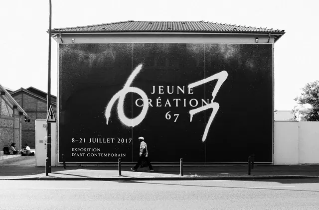 Jeune Création 67 Billboard, minimal, brutalist, high-contrast