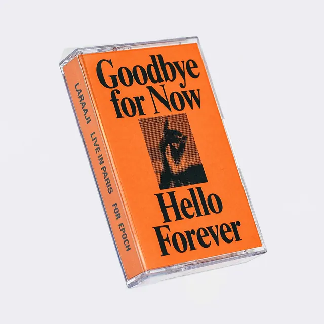 Laraaji cassette orange typography packaging, retro, editorial, vibrant