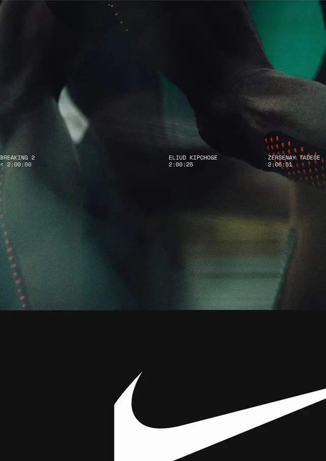 Nike Breaking2 marathon poster, minimal, photographic, dark