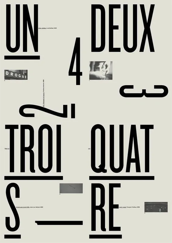French cinema numerals poster, swiss, editorial, light