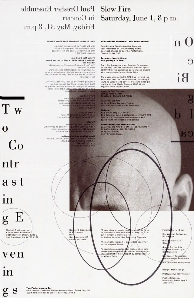 Slow Fire ensemble poster, editorial, swiss, monochrome