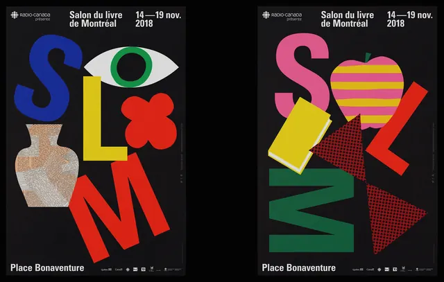 Salon du livre Montreal 2018 posters, playful, geometric, dark