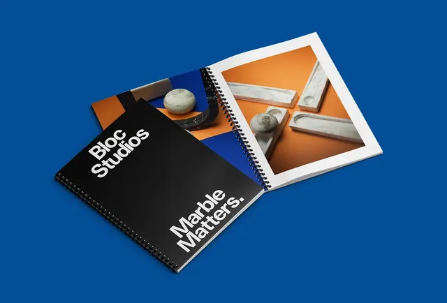 Bloc Studios Marble Matters catalog, minimal, editorial, vibrant