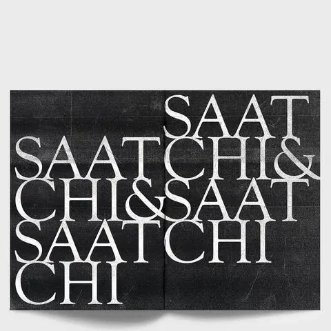 Layered Saatchi and Saatchi serif spread, editorial, minimal, monochrome