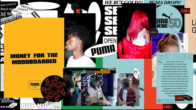 Puma moodboard collage Money for the Moodboarded, maximalist, photographic, vibrant