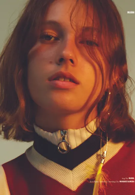 Editorial Portrait with Graphic Overlays, editorial, maximalist, warm