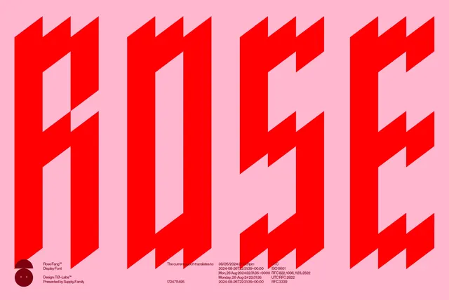 Rose Fang display font poster, minimal, bold, vibrant