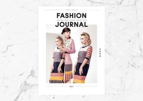 Fashion Journal magazine cover with models, minimal, editorial, light