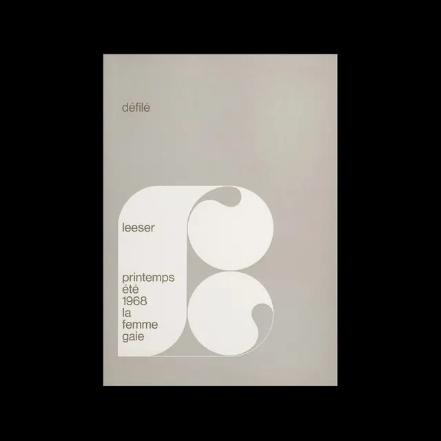 Leeser 1968 fashion exhibition poster, minimal, geometric, light