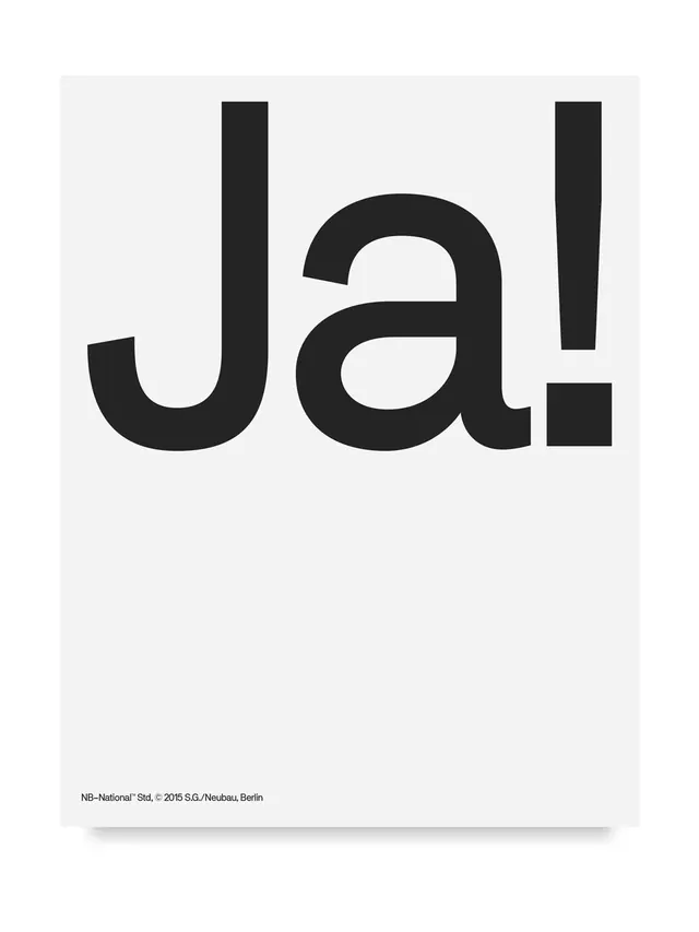 Ja!" typography poster, minimal, display, monochrome