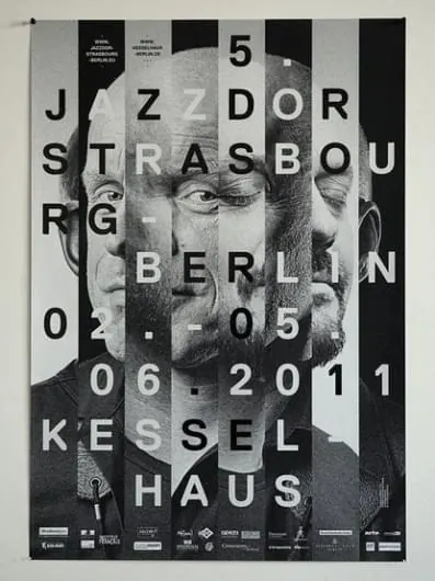 Fragmented face typographic poster, editorial, monochrome, monochrome
