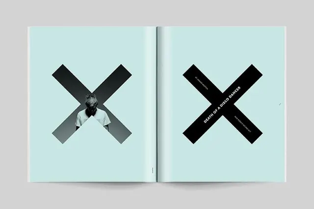 Open book with geometric x-pattern graphic design, swiss, geometric, light