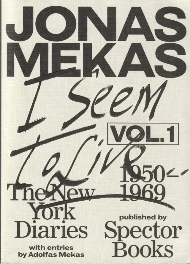 Jonas Mekas diary book cover, editorial, retro, light