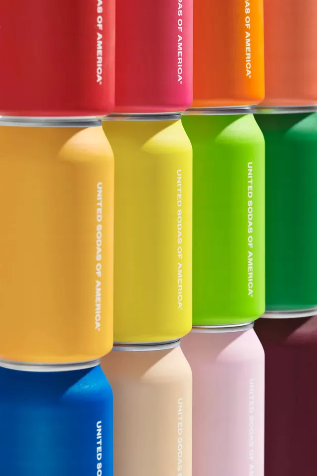United Sodas of America color palette packaging, playful, gradient-heavy, vibrant