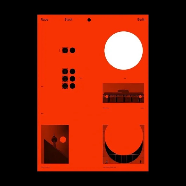 Vibrant red and black poster with geometric elements, bold, geometric, vibrant