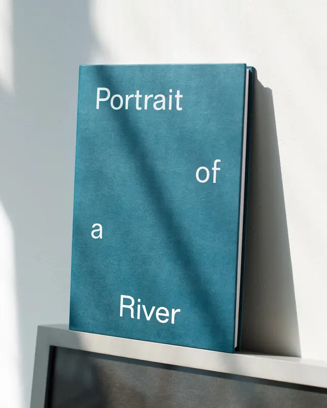 Portrait of a River book cover, minimal, editorial, muted