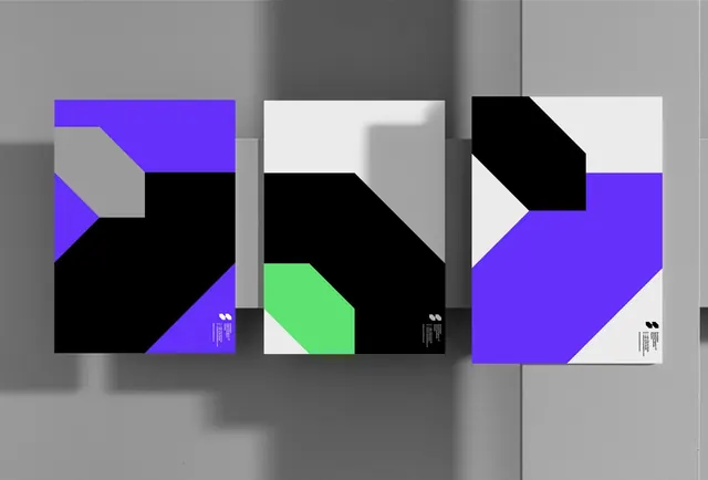 Abstract geometric poster triptych, geometric, minimalist, vibrant