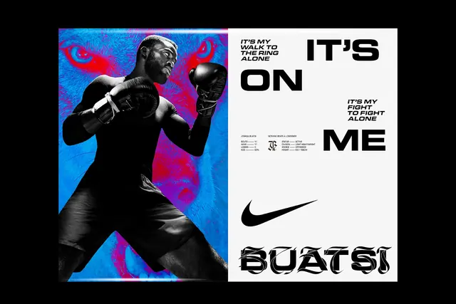 Buatsi boxing poster with vibrant color blocking, bold, geometric, vibrant