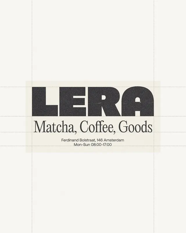 Coffee shop poster with bold sans-serif branding, minimal, editorial, monochrome
