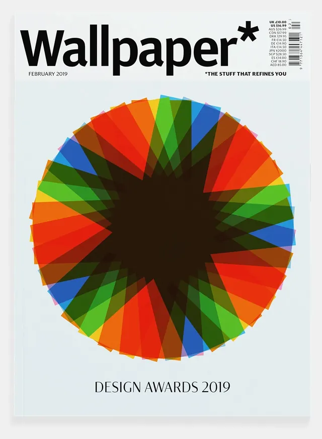 Wallpaper magazine cover with geometric color wheel, geometric, vibrant, vibrant