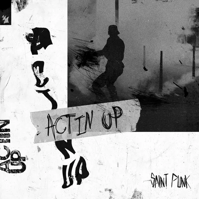 Black and white punk poster collage, brutalist, editorial, monochrome