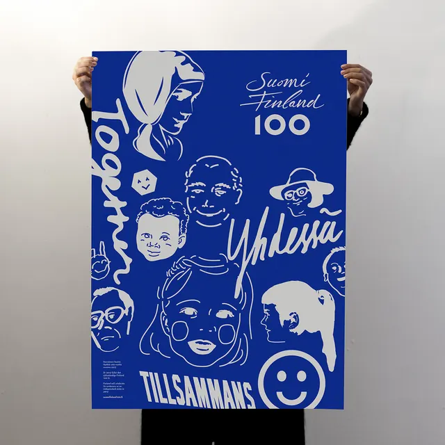 Suomi Finland 100 centennial celebration poster, illustrated, editorial, vibrant