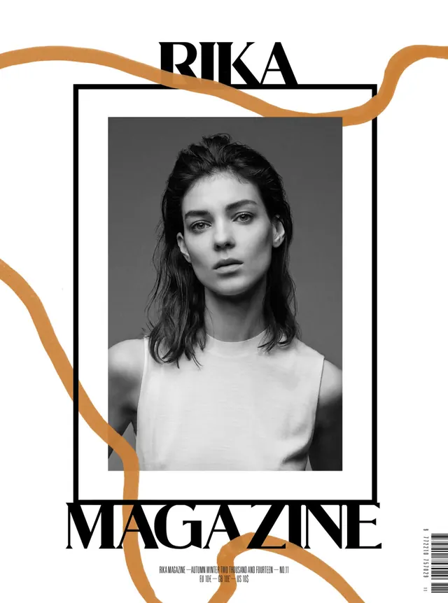 Magazine cover with brand typography, editorial, corporate-clean, monochrome