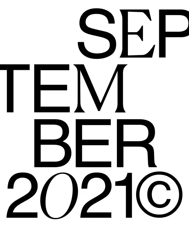 September 2021 large typography poster, minimal, monochrome, dark