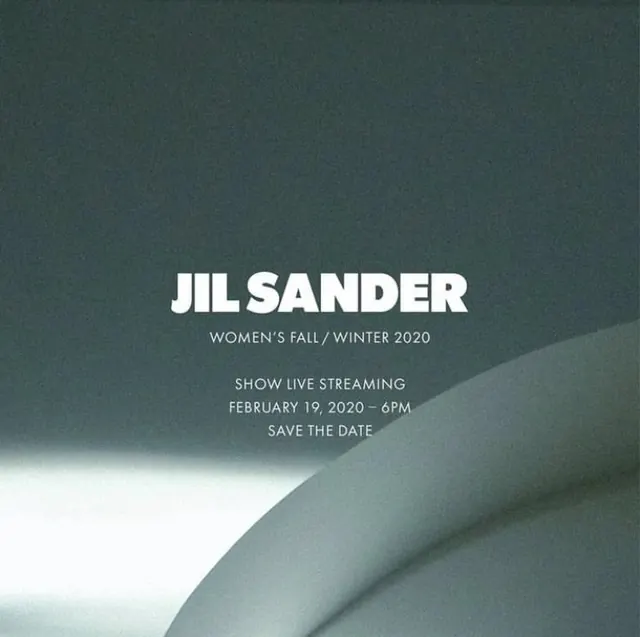 Jil Sander Show Live Announcement, minimal, corporate-clean, muted