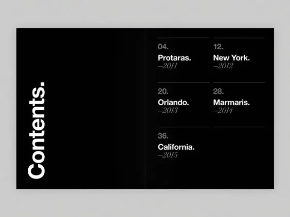 Minimalist Contents Page, minimal, swiss, high-contrast