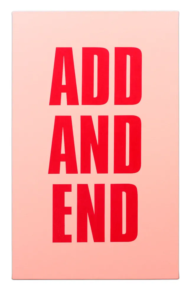 Bold red typography on pastel pink poster, editorial, minimal, pastel