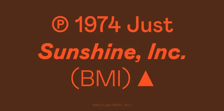 Mabry 1974 Just Sunshine Inc stock ticker, retro, playful, warm