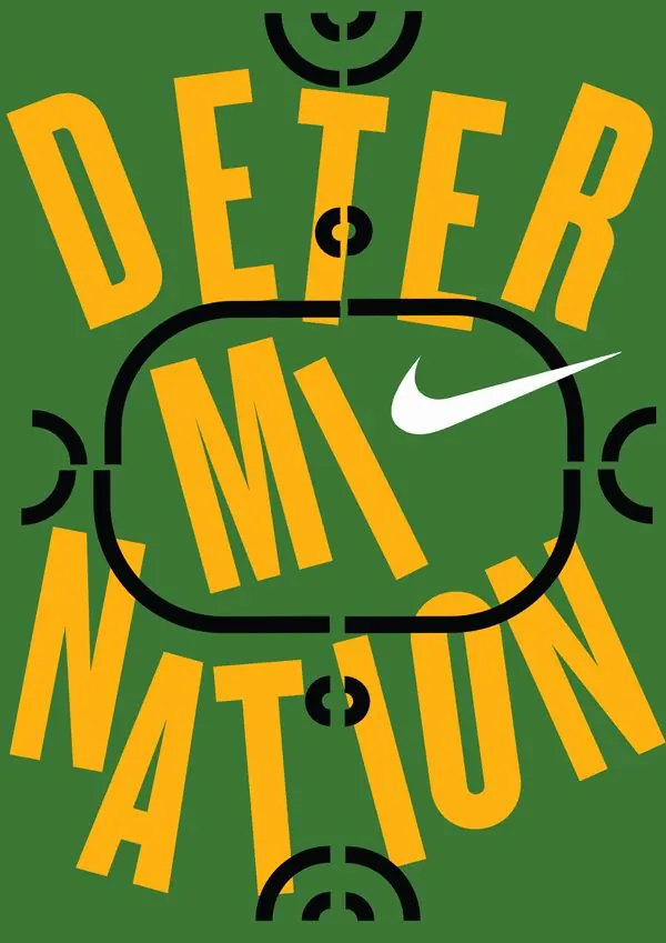 Nike typographic poster with geometric framing, graphic, playful, vibrant