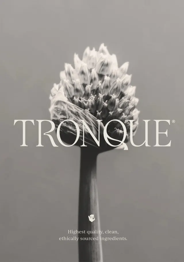 Tronque botanical packaging design, minimal, photographic, light
