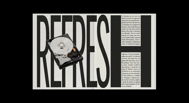 Magazine cover with oversized type and record player, editorial, dark-mode, dark