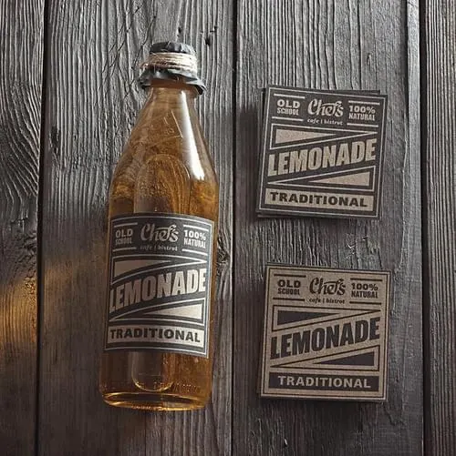 Retro lemonade bottle packaging display, retro, photographic, warm