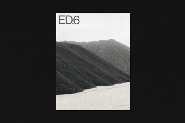 ED6 publication cover with mountain landscape, editorial, minimal, monochrome