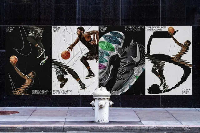 Nike Kyrie 5 product launch campaign, photographic, geometric, dark