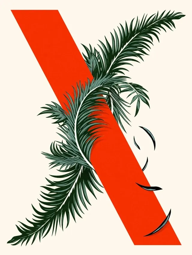 Geometric poster with palm frond and color block, minimal, geometric, vibrant
