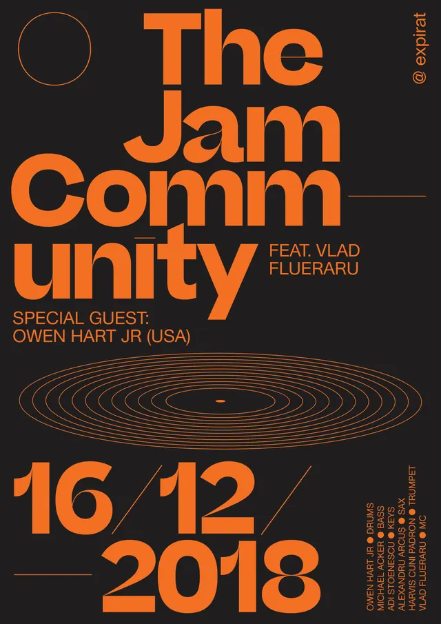 The Jam Community event poster, bold, dark-mode, dark