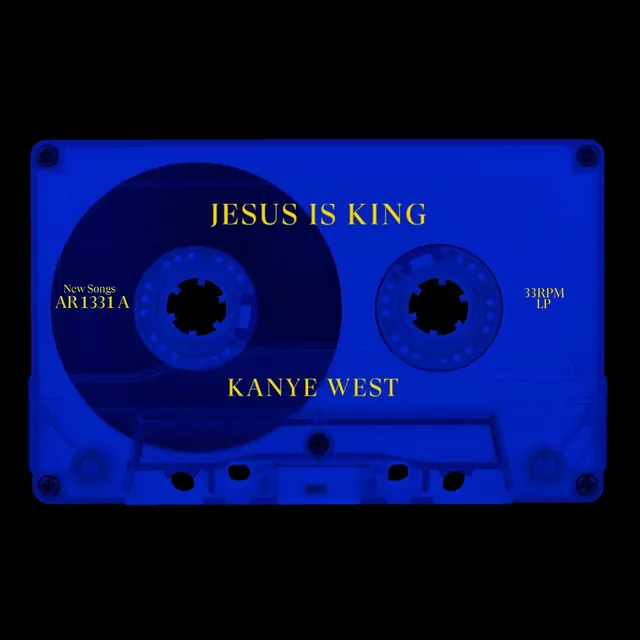 Jesus is King cassette tape design, minimalist, technical, dark