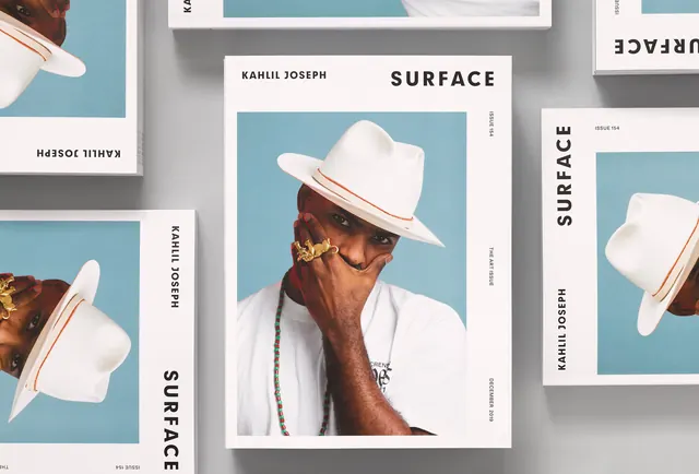 Magazine layout with typography and portrait, editorial, photographic, cool