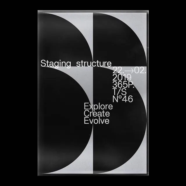 Staging structure poster with curved geometric shapes, geometric, swiss, dark